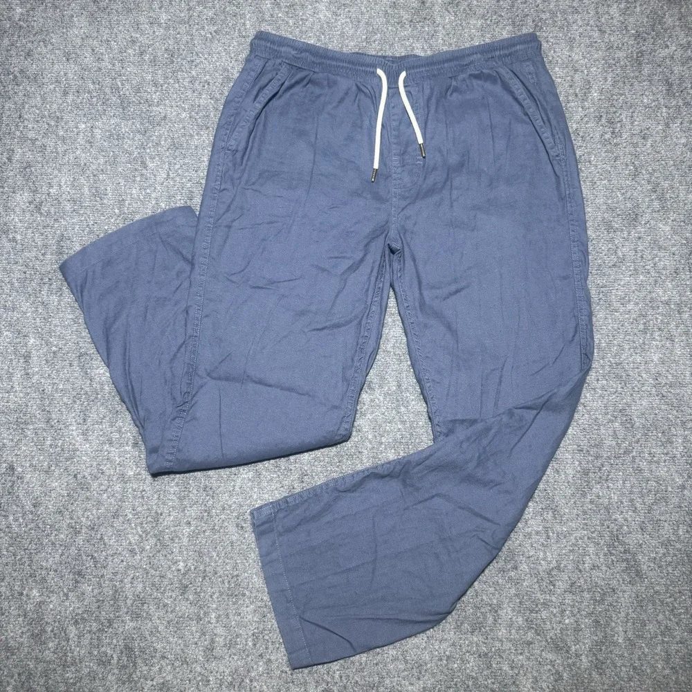 Dandy Del Mar Linen Blend Drawstring Pants Navy Blue Men Large Coconut Button